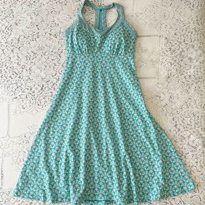 Women’s XS Prana Cali Mini Dress Built In Bra Racerback Dragonfly Botanical Teal